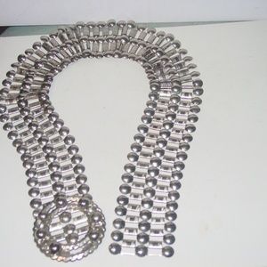 Unique Vintage Metal Wide Silvertone Belt 33" Long